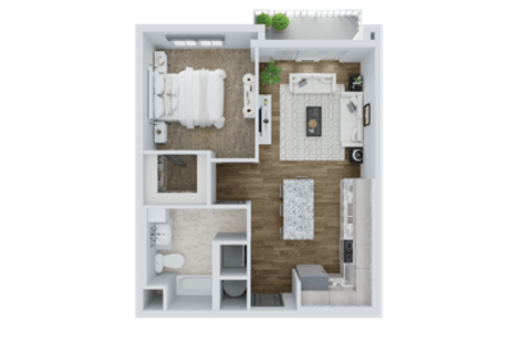 a bedroom floor plan with a bathroom and a living room